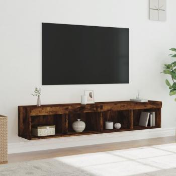 Mueble de TV con luces LED 2 unidades, color roble ahumado, dimensiones 80x30x30 cm
