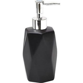 TENDANCE Dispensador de jabon de 330ml hecho en gres con relieve de diamante negro, Ø7,5x18 cm