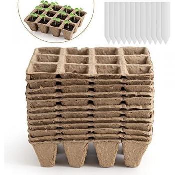 testyu 12 Pack Semilleros de Germinacion, 12 Rejillas Plantas de Fibra Macetas de Turba Biodegradables para Invernaderos con 12 Piezas Etiquetas de Plantas