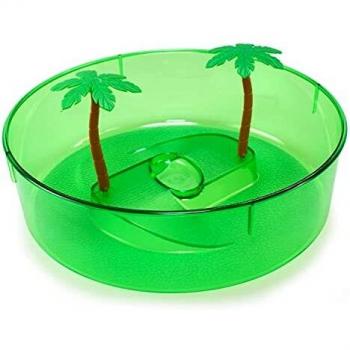 Arquivet Tortuguera Redonda con Palmera 24.5 x 24.5 x 10.5 cm, Tortuguera de plástico con Suelo Antideslizante, Idónea para pequeñas Tortugas de Agua o réptiles, Verde