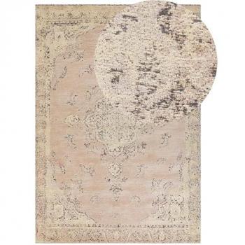 Alfombra de Algodón Beige 200 x 300 cm Patrón Oriental Vintage Desgastado Decoración del Hogar