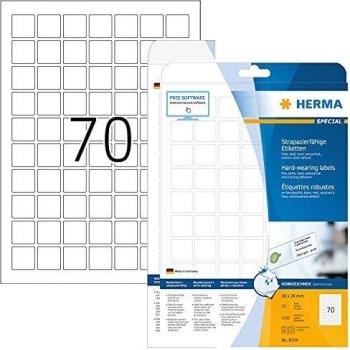 Etiquetas de Folio Autoadhesivas Resistentes al Agua 24x24 mm, Blancas, Paquete de 25 Hojas (1750 Etiquetas)