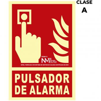 Cartel de extinción pulsador de alarma clase A (PCV 1mm) 21x30cm Normaluz