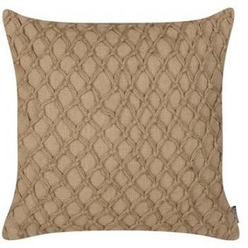 Cojín Decorativo Geométrico Beige de Yute y Algodón 45 x 45 cm con Funda Extraíble y Cierre de Cremallera