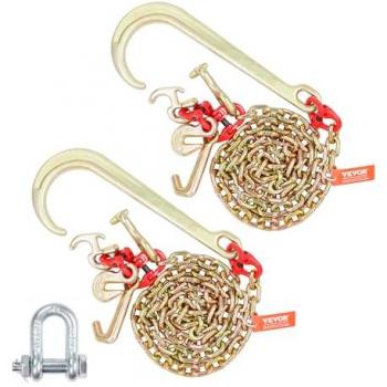 Heavy Duty G80 J-Hook Tow Chain Set, 2PCS 5/16 x 6' with RTJ Cluster Hook & Grab Hook, 5400 lbs Working Load