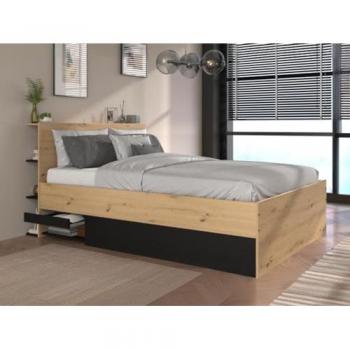 Canapé abatible 140 x 190 cm - Color natural y negro + colchón RADANI