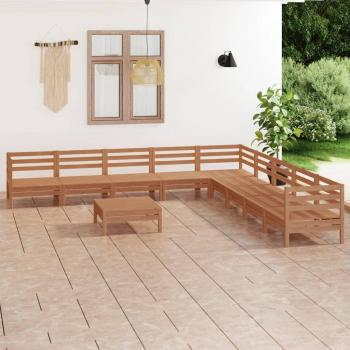 Juego de jardín para sala de estar de 10 piezas en madera maciza de pino ámbar