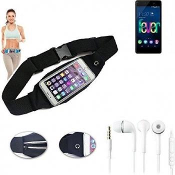 Cinturón de bandolera bolso de la cintura bolsa para Wiko Fever 4G, negro + auriculares. Aptitud del deporte de la cubierta a prueba de lluvia Ejercicio corriente - K-S-Trade