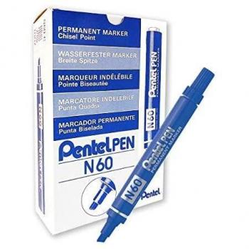 N60 Pentel - Marcador Permanente Aluminio Punta Biselada Azul (12 unidades)