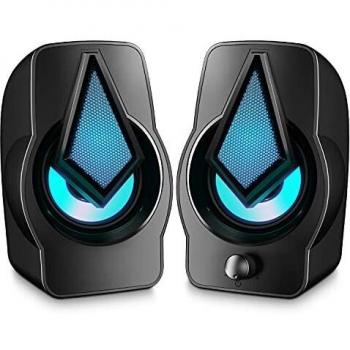 Computer Speakers, USB 2.0 Powered 10W PC Speakers Stereo Rhythmic USB Speakers with LED Light Mini Portable Gaming Speakers 3.5mm for PC Cellphones Tablets Desktop Laptop