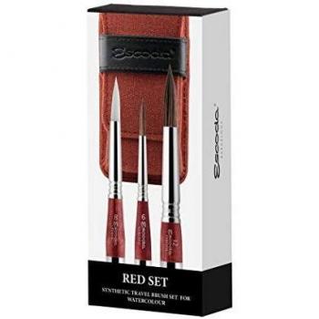 ESCODA Set 3 Pinceles Acuarela - Red Set Viaje N.6,8,12 Redondo Punta Pelo Sintético Serie Último Perla Versàtil Estuche Tela Profesional Fabricado a Mano en España.