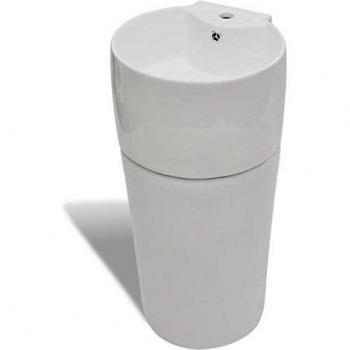 vidaXL Lavabo de Pie Redondo Agujero Grifo Desagüe Cerámica Blanco Lavamanos