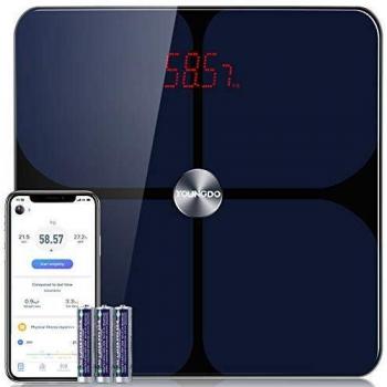YOUNGDO Báscula Grasa Corporal 30*30, Báscula de Baño 999 Usuarios y 23 Medidas Corporales Esenciales, Recubrimiento ITO, Báscula Inteligente Bluetooth APP, máx180kg /396lbs /28st, Andriod e iOS