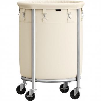 Cesto de Ropa Sucia de 110 Litros con Ruedas, Cesta Redonda con Marco de Acero y Bolsa Extraíble, Disponible en Blanco o Negro