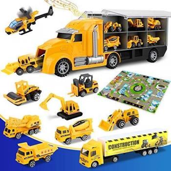 lenbest Camión de Juguete para Niños, Camión Transportador de Aleación, Total de 11 Camión de Juguete, con Un Mapa de Juego y Un Dado, Regalos de Cumpleaños y Fiesta para Niños