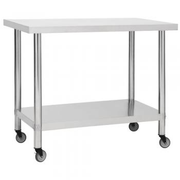 vidaXL Stainless Steel Kitchen Work Table with Wheels 100x30x85 cm