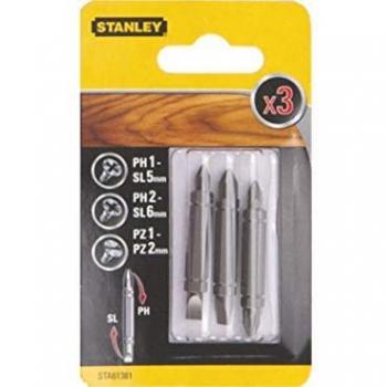 STANLEY STA61381-XJ - 3 Puntas doble función 48mm: Ph1 / Plana 5.0mm; Ph2 / Plana 6.0mm; Pz1 / Pz2