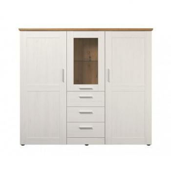 Highboard Shade de 3 puertas y 3 cajones en Pino Andersen y Roble Artisan, dimensiones 159x140x41 cm