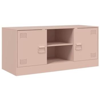 Mueble TV multimedia rosa con 2 estantes, dimensiones 99 x 39 x 44 cm, acero