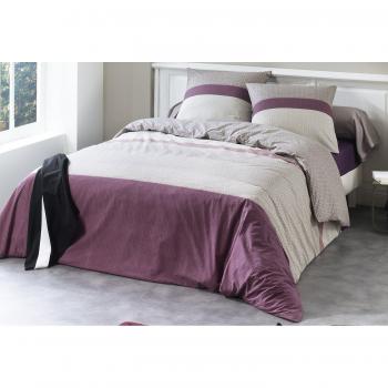 C Diseño Textil Hogar ART1915 Establece hoja plana 240 x 310 cm 140 x 190 Sábana ajustable 2 fundas de almohada 65 cm x 65 cm de ciruela algodón
