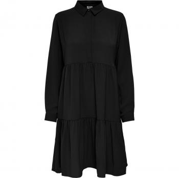 Vestido Corto Piper Aop Negro con corte holgado y volantes