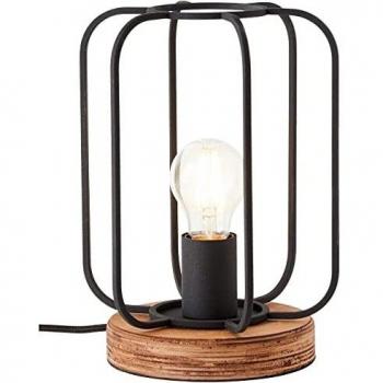Lámpara de mesa Tosh con base de madera antigua y acabado negro, E27, 40W, sostenible (FSC)