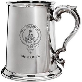 MacBrieve Family Crest Polished Pewter 1 Pint Tankard with Scroll handle