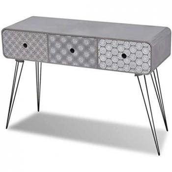 vidaXL Mesa Consola con Tres Cajones Gris con Dibujos de MDF y Acero Aparador
