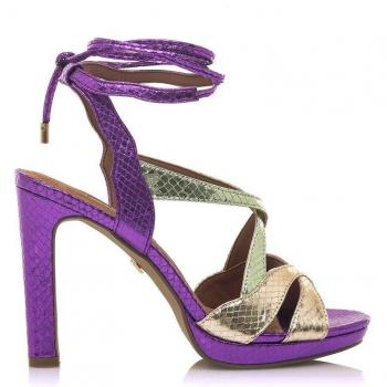 Sandalias de tacón de mujer con pala cruzada en charol