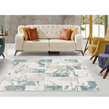 Homemania AKC-24533 - Alfombra Estampada de cerámica con 4 Impresiones, Moderna, Color Crema, Azul, de Tela, 120 x 180 x 0,1 cm