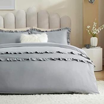 Bedsure Funda Nordica Cama 90 - Funda Edredon 150x220 cm Moderna con Volantes para Cama 90x190, Juego de Funda Nórdica con Funda Almohada 40x75 cm, 2 Piezas, Gris
