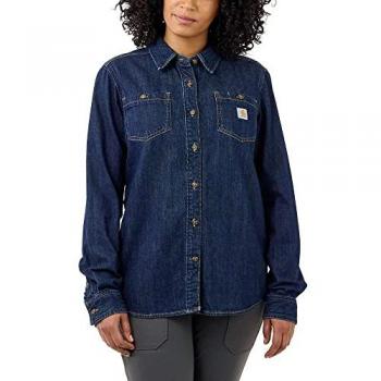 Carhartt Women's Midweight Denim Long Sleeve Shirt - Blue - Size L
