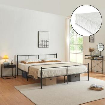 Cama Doble Laos de Metal con Colchón de Espuma Fría 180 x 200 cm y Somier Negro Mate