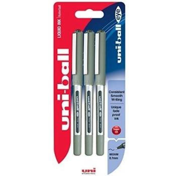 Bolígrafos UB-157 Eye Fine, tinta Uni Super Ink negra, punta de 0,7 mm. Paquete de 3 unidades