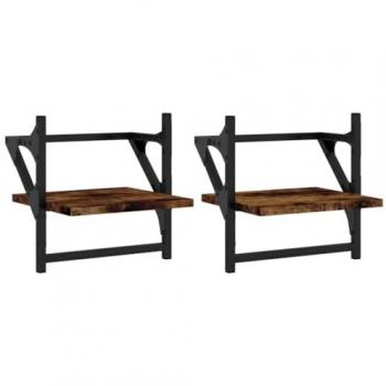 Estantes de pared con barras 2 uds, 30x25x30 cm, color roble ahumado, negro y roble sonoma, mueble de almacenaje para oficina, estudio y dormitorio, estantería/librería