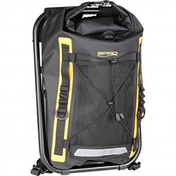 Mochila de pesca Spro Sitpak 40 con silla integrada, capacidad de 40 litros, material resistente al agua, múltiples compartimentos para organización, diseño ergonómico y cómodo para largas jornadas de pesca