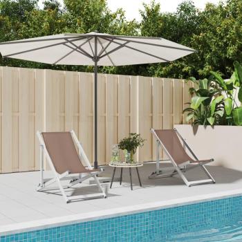 Sillas de playa plegables 2 PC de aluminio y textilene marrón