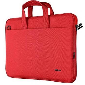 Trust Bologna Maletín para Portátiles de Hasta 16, Fino y Ecológico con Correa Ajustable para Hombro, Bolsa Reciclada para Viajes, Negocios, Trabajo, Universidad - Rojo