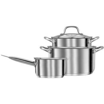 SMILE MGK-14 Batería de Cocina Inducción, 6 Piezas, Acero Inoxidable, 3 Ollas con Tapas de Vidrio Templado, Apta para Todo Tipo de Cocinas, Libre