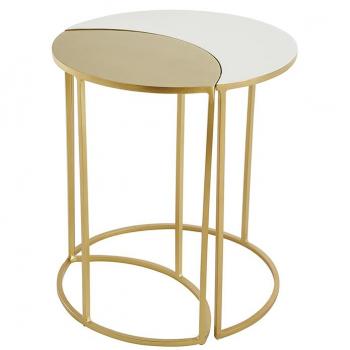 Mesa auxiliar de metal lacado blanco y dorado TOSCANE - Miliboo