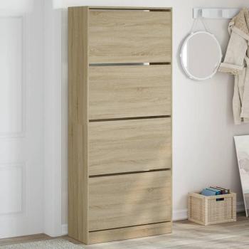 Zapatero 4 cajones abatibles roble Sonoma 80x34x187,5 cm Marrón