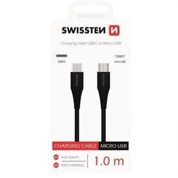 Cable USB-C a Micro-USB 1m Carga Rápida 3A Negro Swissten