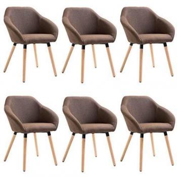 Set of 6 Brown Fabric Dining Chairs