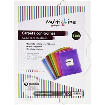 Grafoplas 04801800zpack de 6 carpetas con gomas multiline tamano folio color transparente