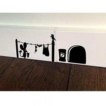 MOUSE Washing Hole Home Live funny wall art decal stickers Baseboard Kids Mice Skirting Board birds by spb87