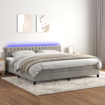 Colchón para cama box spring con muelles y LED gris claro 200x200 cm de terciopelo Vidaxl