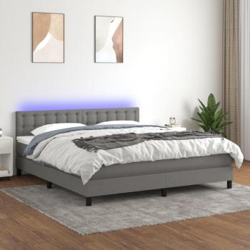 Colchón de cama suave con tela LED gris oscuro 160x200 cm y cama box spring
