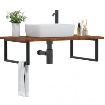 Estante de lavabo de pared de acero y madera maciza de roble vidaXL Marrón