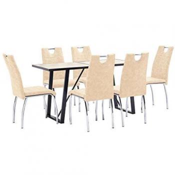 vidaXL Juego Comedor 7 Piezas de Cuero Sintético Mobiliario Decoración Interior Casa Hogar Robusto Duradero Resistente Funcional Práctico Útil Crema