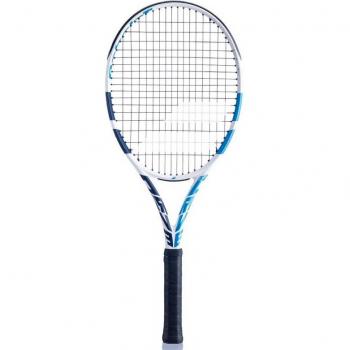 Raqueta de tenis Babolat Evo Drive Lite blanco/azul, ligera, diseñada para mujeres, con tecnología de absorción de impactos y mayor potencia en el golpeo